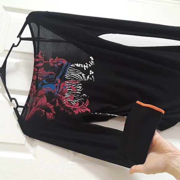 Y2K Triple Five Soul Rare long sleeve chain back sequin black tiger top Demure - Picture 11 of 13